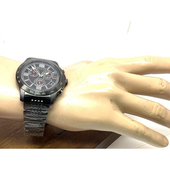 Gucci Men's Watch YA126217 G-Timeless Swiss Quartz Chronograph Black Steel 46mm - Picture 5 of 13